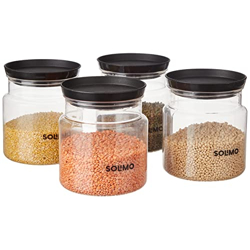 Amazon Brand - Solimo Airtight Plastic Storage Jar Set, 4 Containers (1000ml), BPA Free, Black