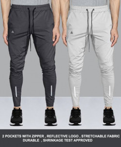 Pack of 2 Men Solid Grey Track Pants