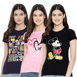 Preneum Round Neck Printed Color20 Cotton Tshirt for Pack of 3 for Women Starts From 489