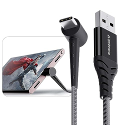 Ambrane Type C Standing Cable, 3A Fast Charging, Perfect For Holding Mobile While Charging/Binge-Watching & 480 Mbps Data Sync USB Cable Compatible With All Type C Devices 1.5M (ABSC-15 Black)