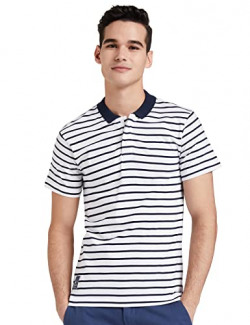 Amazon Brand - INKAST Men's Striped Regular Polo Shirt (AZ-PO-09B_White S) Starts From 149