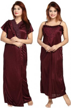 Zionity Women Nighty with Robe(Maroon) Starts From 299