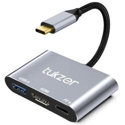 Tukzer 3-in-1 USB Type C to HDMI Adapter 4K@30Hz, 100W PD Fast Charging Port, USB A 3.0 @5Gbps Speed, MultiPort HUB for MacBook Pro Air, Windows, Laptop, iPad, Tablet, Smartphone & All Type C Devices
