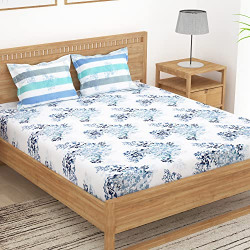 Story@Home 144 TC Cotton Bedsheets for Double Bed with 2 Pillow Covers, Blue