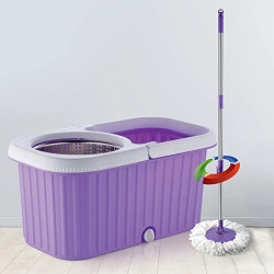 Plantex Regal ABS Plastic Mop with Stainless Steel Wringer Basket and 2 Microfiber Refills  Floor Mopping System (Multicolor)