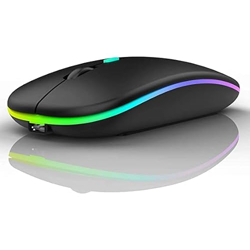 Dezful Wireless Mouse Gaming Mouse 2.4GHz Rechargeable Silent Optical Mouse with USB Receiver 1000/1200/1600 DPI Ergonomic Mouse with 7 Color Breathing Lights for PC Laptop(Black)