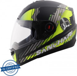 Steelbird SBA-1 Sanchari Full Face ISI Certified Helmet Fitted Clear Visor Motorbike Helmet(Matt Black Neon with Clear Visor)