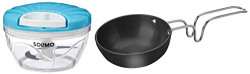 Amazon Brand - Solimo Plastic 500 ml Large Vegetable Chopper with 3 Blades, Blue & Hard Anodized Small Tadka Pan (9.4cm)