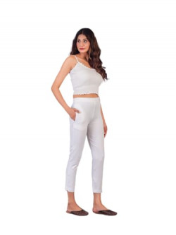 Gaunya Fashions Solid Stretchable Cotton Skinny Fit Ankle Pants Waist Size -48 White