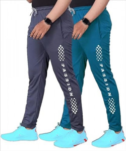 LookMark Men's Combo Slim Fit Solid Lycra Blend Full Elastic Sport Wear Running Gym Stretchable Jogger Track Pant in Grey & Rama Color(Track 05 Grey-Track 05 RAMA-S)