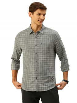 Thomas Scott Men's Checkered Regular Fit Shirt (TS1103_Grey