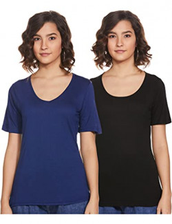 Indigo Women's Regular T-Shirt (AW21/IND-9001_Ice Blue + Black_Small