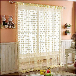 PINDIA 6 feet 1 PC Cream String Net Heart Design Door Window Curtain