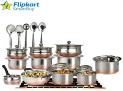 Flipkart SmartBuy 20 Pcs Copper Base Cook & Serve Set + 5 Pcs Kitchen Tools Cookware Set(Copper, Stainless Steel, 25 - Piece)