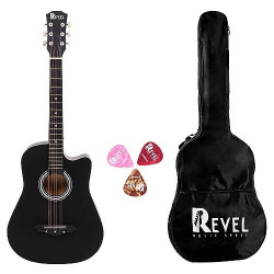 Revel 38 Inches Cutaway Design Acoustic Guitar with Carry bag and Plectrums. Great tone and Beginner/Learners standard size configuration for all age groups (Black)