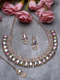 Sukkhi Rose Gold-Plated Stones-Studded Jewellery Set