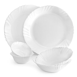 Cello Opalware Imperial Series Plain Dinner Set, 6Pcs | Opal Glass Dinner Set of 6 | Light-Weight, Daily Use Crockery Set for Dining | White Plate and Bowl Set