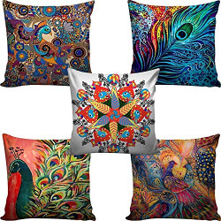 AEROHAVEN Set of 5 Abstract Hand Made Jute Throw/Pillow Cushion Covers - CC22 - (16 x 16 Inch)