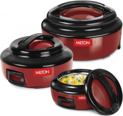MILTON Ernesto Inner Steel Jr. Red Pack of 3 Thermoware Casserole Set(420 ml, 850 ml, 1430 ml)