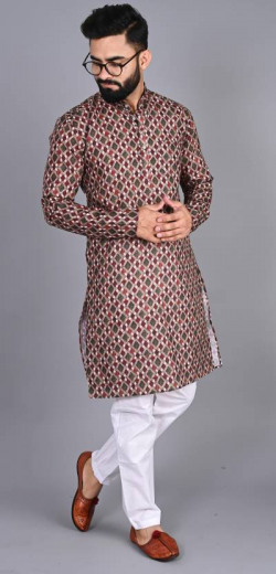 Men Cotton Blend Kurta Pyjama Set