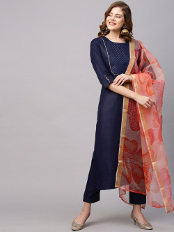 KALINI Women Blue Layered Kurta with Trousers 