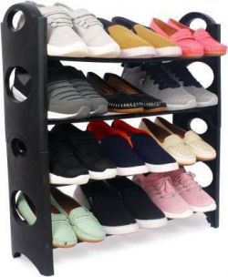 Jaagriti Articles Plastic Shoe Stand(Black, White, 4 Shelves, DIY(Do-It-Yourself))
