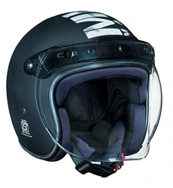 Royal Enfield Open Face Camo MLG Helmet with Bubble Visor Matt Black, Size: L(59-60cm)
