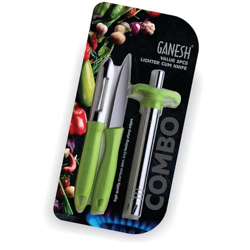 Ganesh Stainless Steel Gas Lighter with Knife & Peeler, 3-Piece, Colour May Vary Colour