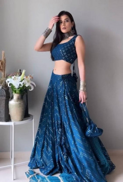 Embroidered Semi Stitched Lehenga Choli(Blue)