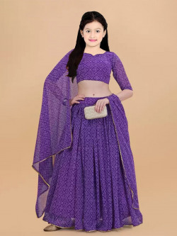 APNISHA Girls Banhdani Lehenga & Unstitched Blouse With Dupatta