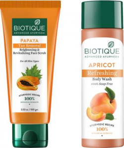 BIOTIQUE Papaya Tan Removal Face Scrub & Apricot Refreshing Body Wash(2 Items in the set)