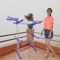HomeMate Steel, Plastic Floor Cloth Dryer Stand DOUBLE POLL 2 TIER STAND(2 Tier)