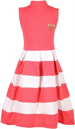 Girls Midi/Knee Length Casual Dress(Red, Sleeveless)