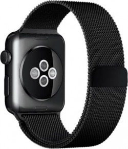 DailyObjects Black Magnetic Milanese Loop Apple Wrist Band (42/44/45/49mm) Smart Watch Strap(Black)