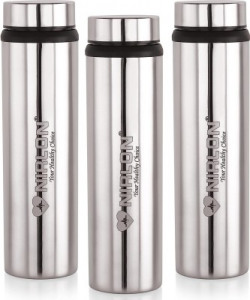 NIRLON Eco Lite Stainless Steel Water Bottle, 900ml, Silver, Set of 3 900 ml Bottle(Pack of 3, Silver, Steel)