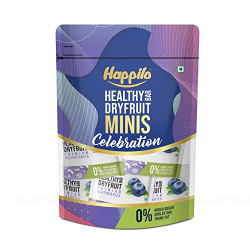 Happilo Premium Blueberries Healthy Mini Dry Fruit Bar Pack of 12 (15g each), Healthy Snack, High in Protein Nuts, No Added Sugar