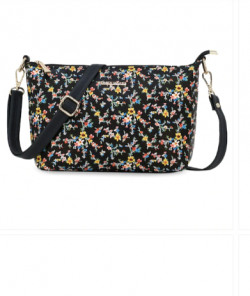 WOMEN MARKS Black Floral Printed PU Structured Sling Bag