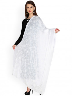 Dupatta Bazaar White Embroidered Chiffon Dupatta