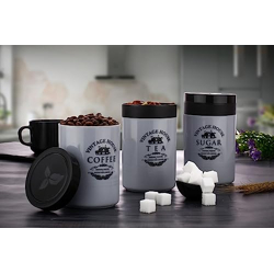 Tosaa Tea Sugar Coffee Container Set Of 3 | Kitchen Counter Top Airtight Storage Canister With Lids (Gray, 800ml, Plastic)
