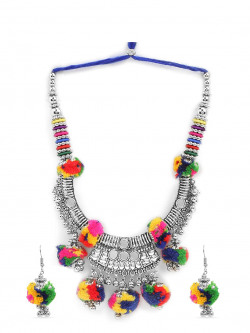 I Jewels Silver-Plated Oxidised Jewellery Set