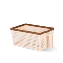 Nayasa Frill No. 1 Plastic Fruit Basket | 3 Litre | Veg Baskets for Storage in Kitchen | Rectangle Food Basket for Kitchen | Peach and Brown