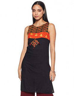 ABOF Women's Cotton Straight Kurta (BOS19AWEWKU2836033_Black_Medium)