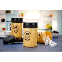 Tosaa Tea Sugar Coffee Container Set Of 3 | Kitchen Counter Top Airtight Storage Canister With Lids (Brown), 800ml, Plastic