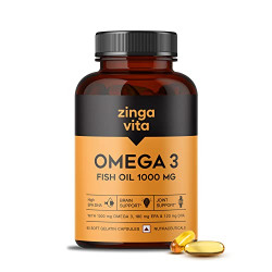 Zingavita High Strength Omega 3 Fish Oil 1000mg (60 Capsules), Mercury Free Formula for Healthy Heart, Joints & Eyes for Men & Women, 2 Months Supply