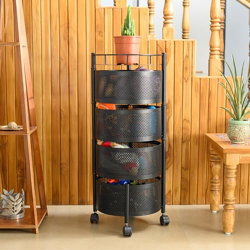 TEX-RO Kitchen Trolley with Wheels, Kitchen Organizer Items and Storage Solutions for Round Kitchen Organizer and Kitchen Accessories Items (Round,Layer 4)
