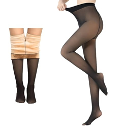 Yuneek Women/Girl Winter Warm Fake Translucent Fleece Legging Thigh High Black (Waist Size : 26 to 36 Inch Stretchable)