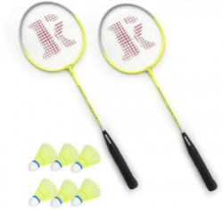 SPO Zone Badminton Set Of 2 Piece Single rod Racquet with 6 Piece Plastic Shuttle Badminton Kit Badminton Kit