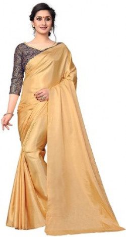 The Fashion Outlets Solid/Plain Daily Wear Silk Blend Saree(Gold)