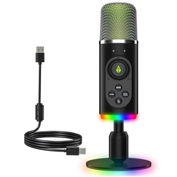 Archer Tech Lab Dryad100 RGB Condenser Gaming Microphone, USB Mic for PC Mac, Podcast, Streaming, Recording| Omnidirectional & Cardioid Pattern, Smart Noise Reduction, 5 Voice Modulation, Quick Mute