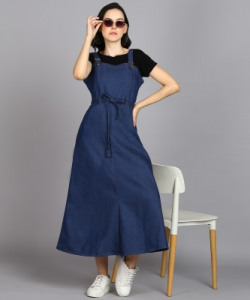 Glamoda Women A-line Dark Blue Dress